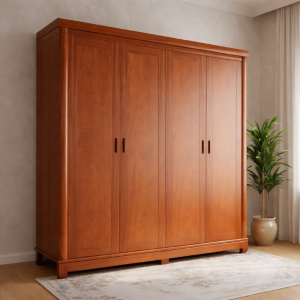 Tủ quần áo 4 cánh gỗ Veneer xoan tự nhiên kiểu trơn đơn giản