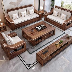 Bộ Sofa Gỗ Sồi Phòng Khách Hiện Đại Tối Giản Cho Gia Đình