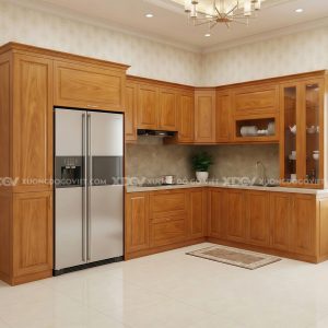 Tủ Bếp Gỗ Gõ Đỏ Chữ U Thiết Kế Ô Âm Tủ Tiết Kiệm Diện Tích
